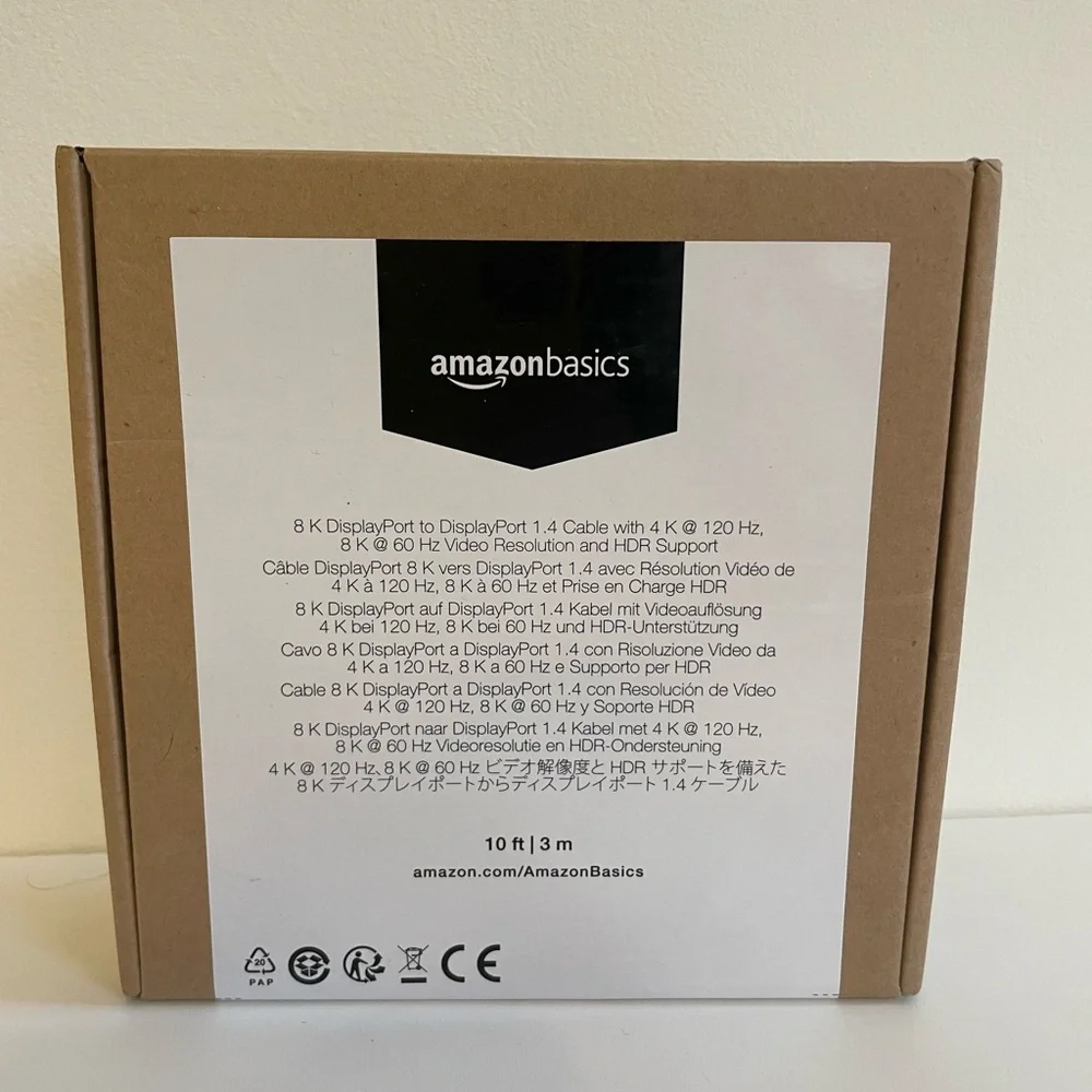 Amazon Basics DisplayPort 1.4 Cable, 32.4Gbps High-Speed, 8K@60Hz, 4K@120Hz